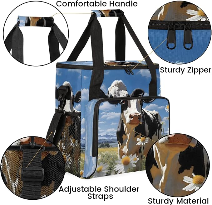 Cow Daisy Flowers Coffee Maker Carring Bag, Large Insulated Storage Organizer - Image 6