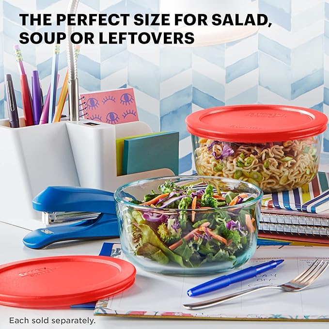 Pyrex Simply Store Glass Food Storage Container, Snug Fit Non-Toxic Plastic BPA-Free Lids, Freezer Dishwasher Microwave Safe, 4 Cup