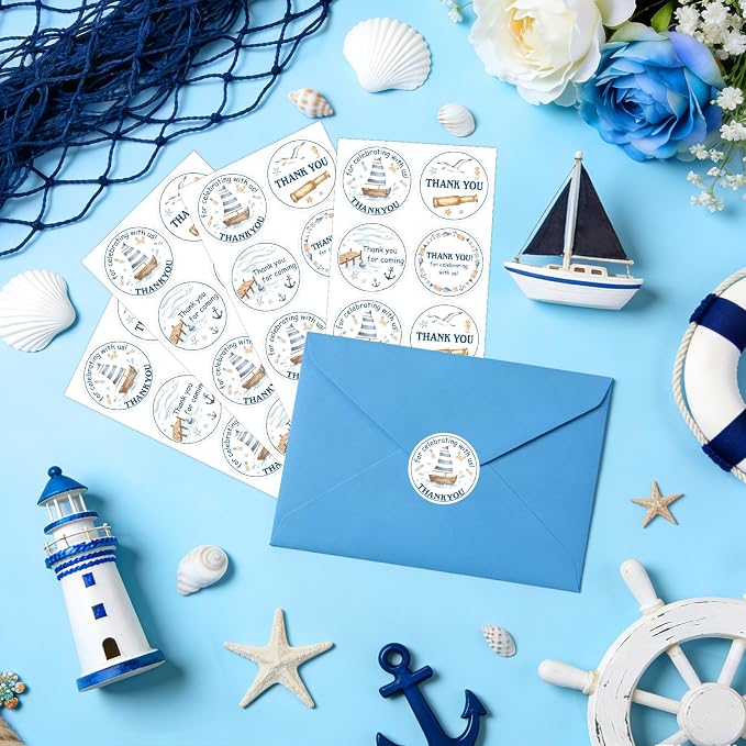 Serencatcher Nautical Baby Shower Thank You Stickers, Gender Reveal, Little - Image 2