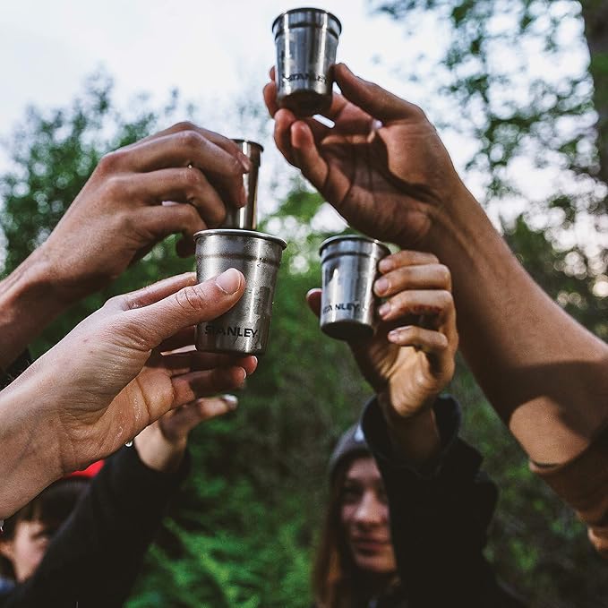 STANLEY Adventure Pre-Party Nesting Shot Glass Set | 4 Shot Glasses in Travel Carrying Case | 2 oz Stainless Steel Shooters | BPA-Free | Hammertone Green
