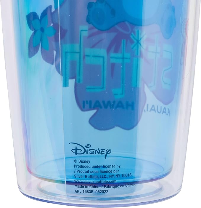 Silver Buffalo Disney Lilo and Stitch Holding Pineapple Tropical Kauai, Hawaii Double Wall Travel Tumbler with Slide Close Lid, 20 Ounces