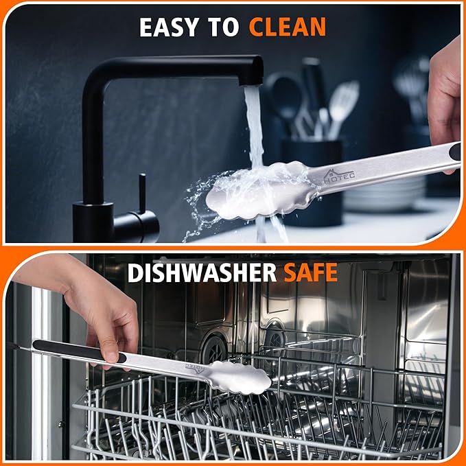 Hotec Stainless Steel Kitchen Tongs, Set of 3-7", 9" and 12", Locking Metal Food Tongs for Cooking, Serving, BBQ, Grill Non-Slip Grip