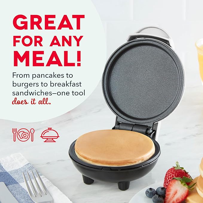 DASH Mini Maker Electric Round Griddle for Individual Pancakes, Cookies, Eggs & other on the go Breakfast, Lunch & Snacks with Indicator Light + Included Recipe Book - White