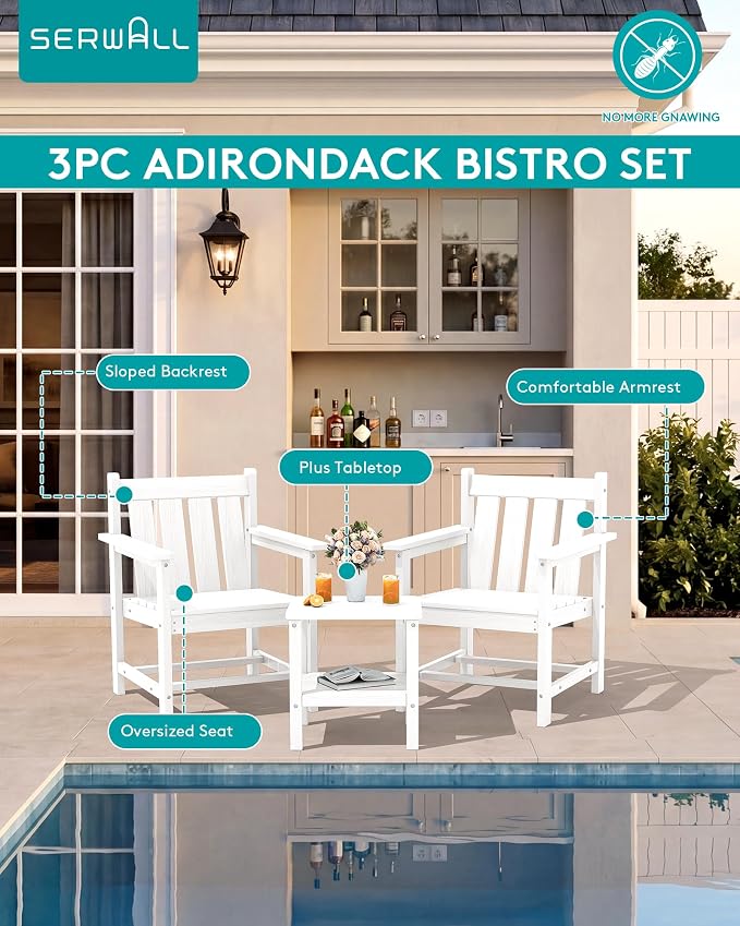 SEWRWALL Patio Furniture Set, HDPE Material All Weather Use Adirondack Chair Set - Image 4
