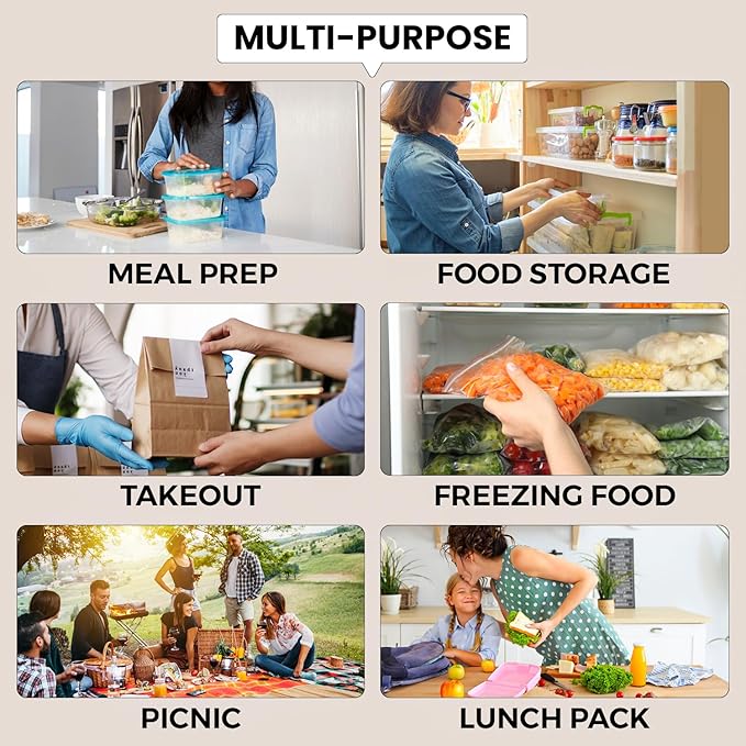 Klex 16 Oz, 150 Sets Meal Prep Containers with Airtight Lids, BPA Free, Reusable Plastic Food Container, 16 oz, Rectangular, Black/Clear, 150 Sets