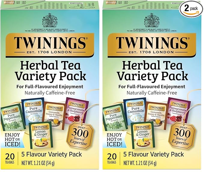 Twinings Herbal Tea Variety Pack, 20 Count (Pack of 2), Formerly Assorted Herbal, Includes 5 Flavours, Naturally Caffeine-Free, Enjoy Hot or Iced, 20 Teabags