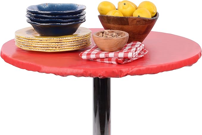 Yourtablecloth Heavy Duty Vinyl Round Fitted Tablecloth (Table Cover) with Flannel Backing Vibrant Colors Elasticized Tablecloth Great for Indoor and Outdoor Dining and Playing Cards 36” Royal Blue