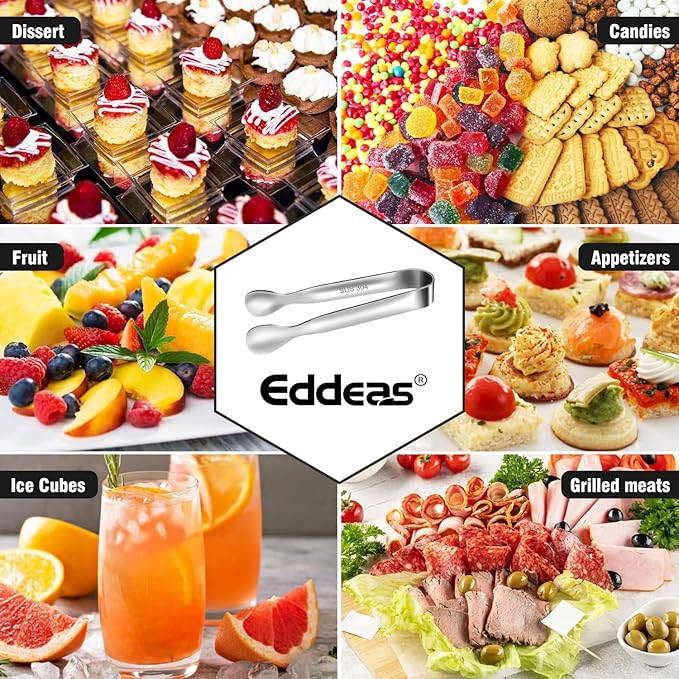 Mini Tongs For Serving Food，Set fo 12 Small Tongs For Appetizers，Small Stainless Steel Metal Cooking Tong，for Tea Party Coffee Bar, 4 inch Sugar Tong - Silver