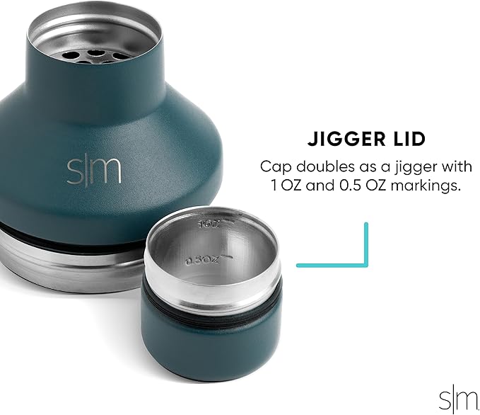 Simple Modern Cocktail Shaker Set with Jigger Lid | Stainless Steel Boston Shaker Insulated Martini Mixer for Mocktails | Gifts for Men Women Him Her | Classic Collection | 20oz | Simple Stainless