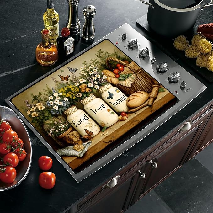 armhouse Floral Bread Stove Top Cover 28.3 x 20.5 Inches, Heat Resistant Glass - Image 4