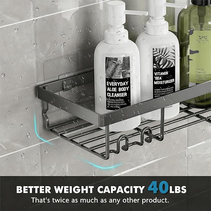Moforoco Shower Caddy Shelf Organizer Rack, Self Adhesive Black Bathroom Shelves Basket, Home Farmhouse Wall Inside Organization and Storage Decor Rv Accessories, First Camper Apartment Essentials