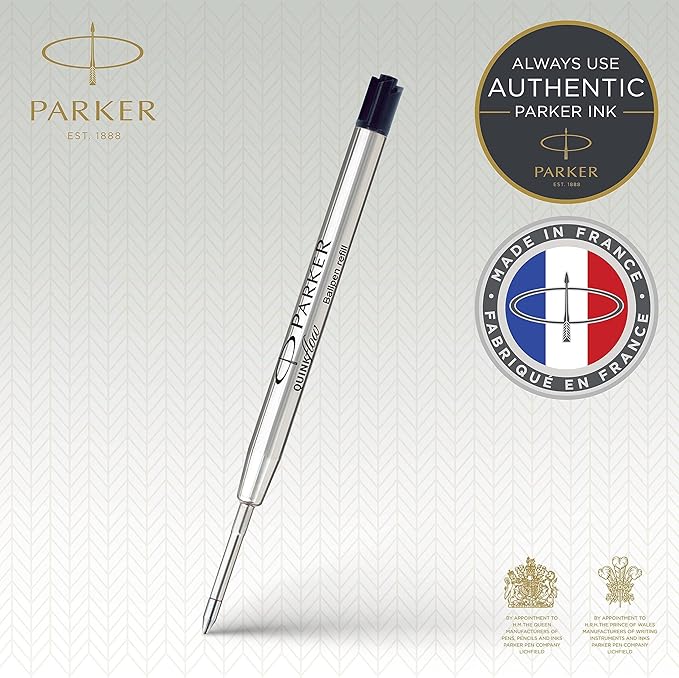 Parker QUINKflow Ballpoint Pen Ink Refill, Medium Tip, Black, 2 Pack