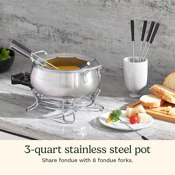 Cuisinart Fondue Pot, 3 Quart, For Chocolate, Cheese, Broth, Oil, Stainless Steel, CFO-3SSP1