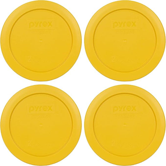 Pyrex 7200-PC 2-Cup Butter Yellow Food Storage Replacement Lid (4-Pack) - Made in USA