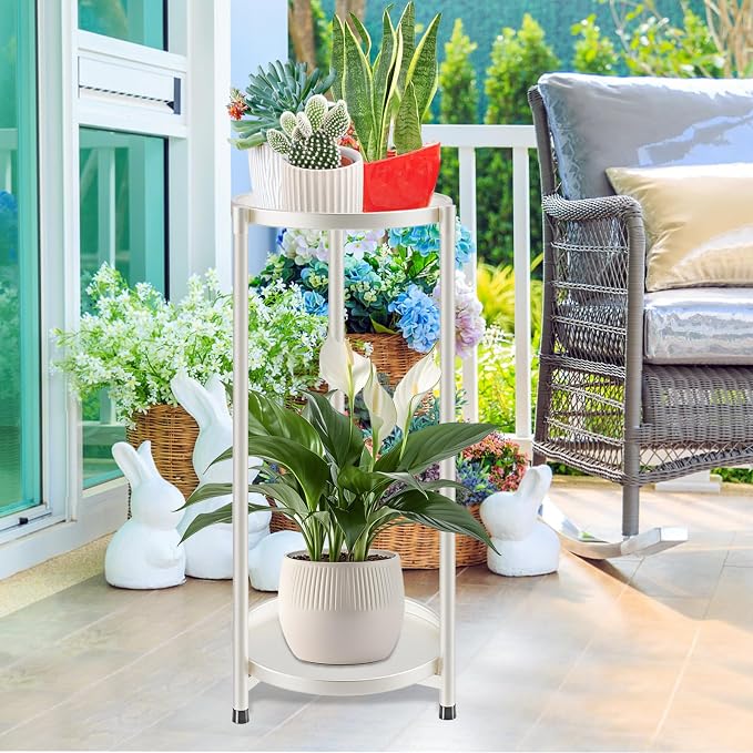 2 Tier Plant Stand Indoor Tall, Metal Flower Pot Stands Outdoor Holders Plant - Image 4