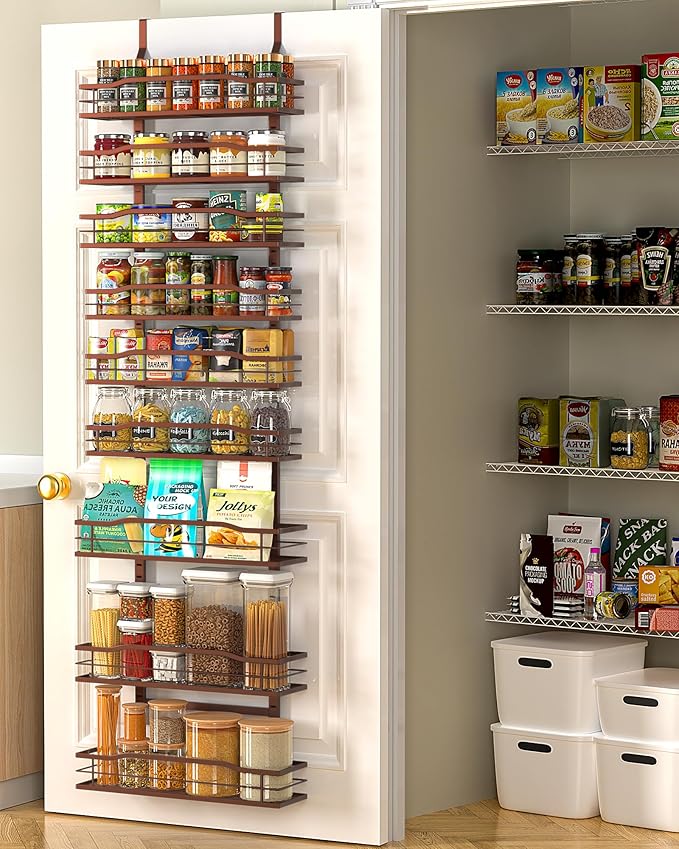 Moforoco Bronze 9-Tier Over The Door Pantry Organizer, Pantry Organization And Storage, Metal Hanging Spice Rack Shelves Door, Home & Kitchen Essentials, Laundry Room Bathroom Organization
