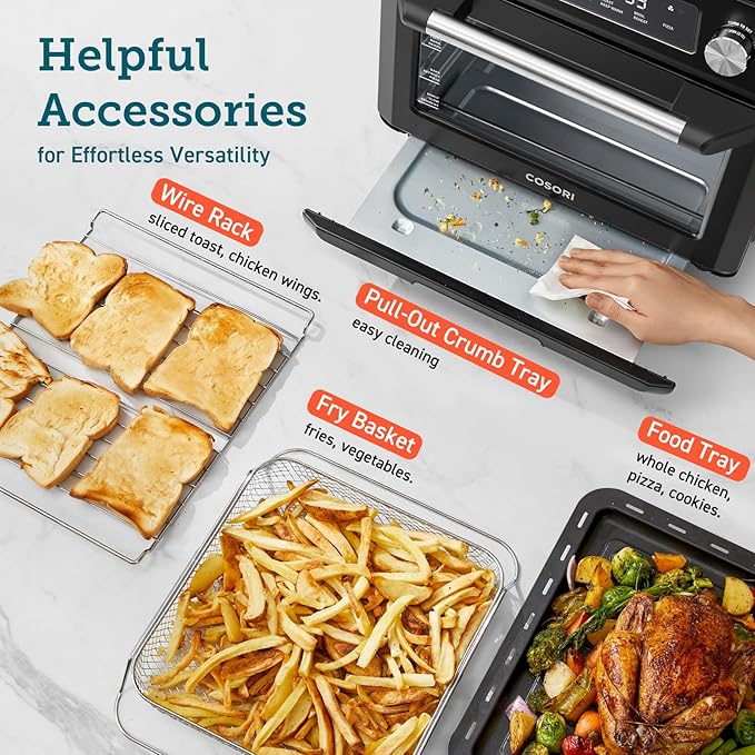 COSORI Smart 12-in-1 Air Fryer Toaster Oven Combo, Airfryer Convection Oven Countertop, Bake, Roast, Reheat, Broiler, Dehydrate, 75 Recipes & 3 Accessories, 26QT, Black-Stainless Steel