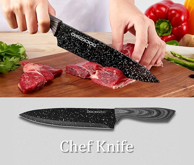 all in one Kitchen Knife Set with Block, 19 PCS High Carbon Stainless Steel Sharp Serrated Steak Knives Set, Chef Knives, Bread Knife, Scissor, Sharpener,