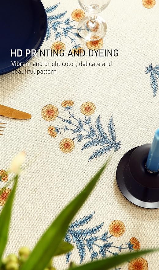 ISAENNE Designer French Pale Yellow Extra Long Rectangle Table Cloth,Linen Floral Tablecloth,Wrinkle Resistant Decor Tablecloths for Dining Thanksgiving Banquet Kitchen Party,67"*118"-Estevan A