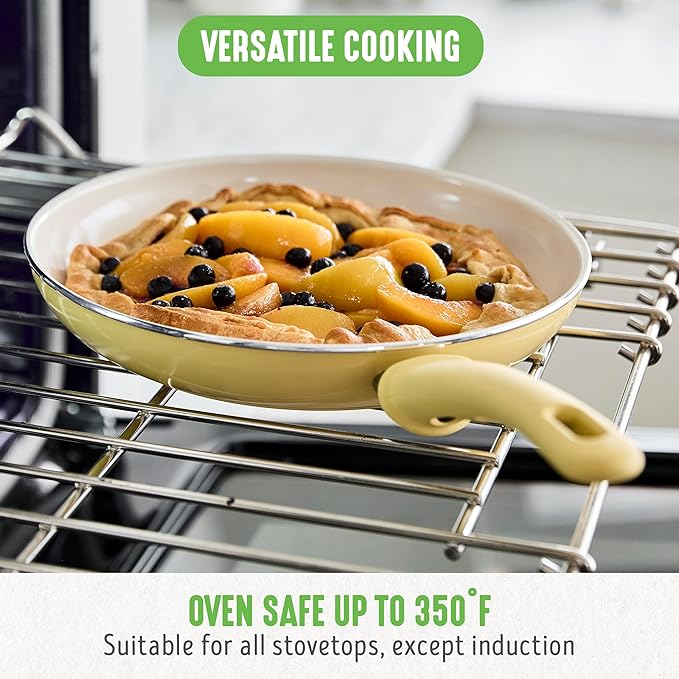 GreenLife Soft Grip Healthy Ceramic Nonstick, 12" Frying Pan Skillet with Lid, PFAS-Free, Dishwasher Safe, Yellow