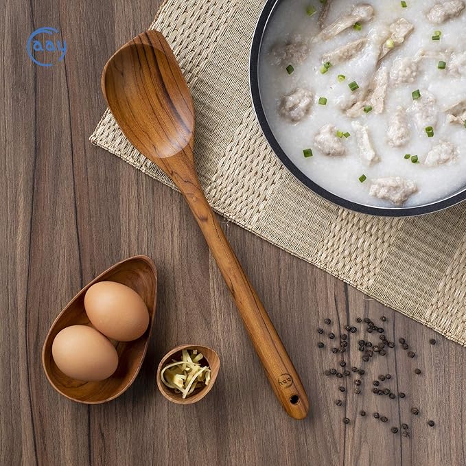 FAAY Teak Wooden Utensils, Healthy Spoon and Spatula Handcraft from High Moist-Resistance Teakwood for Non Stick Cookware (Corner Spoon - Right Hand)