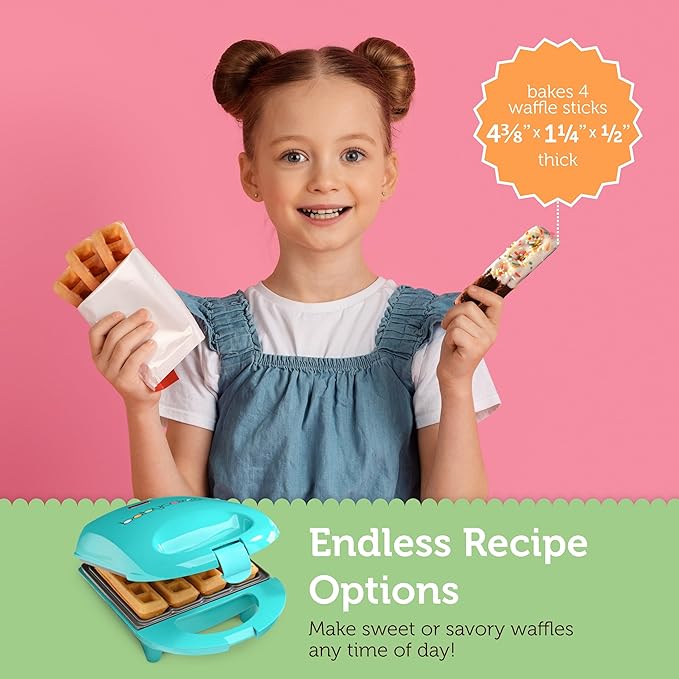 Babycakes Mini Waffle Stick Maker by Select Brands - Mini Waffle Stick Maker for Breakfast - Features Nonstick Coating & Non-Skid Feet - Kitchen Appliance - Makes 4