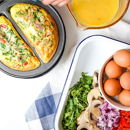 Holstein Housewares Stainless Steel 2 Section Omelet & Frittata Maker, Non Stick Coating, Easy To Clean, Indicator Lights, Compact Storage, Prepare Versatile Recipes in Minutes. 2 Portions, White