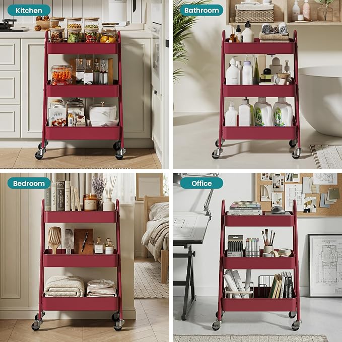 OLIXIS Metal 3 Tiers Utility Rolling Cart, Mobile Storage Shelf - Image 8