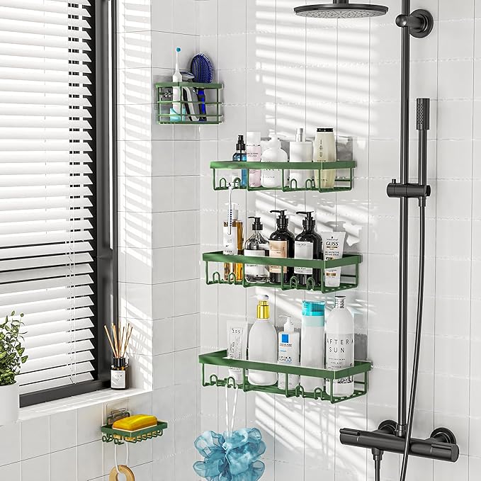 Moforoco Adhesive Shower Caddy Organizer Shelves Rack - 5 Pack Corner Bathroom Storage Organization, Home & Kitchen Decor Inside RV Accessories, Hanging First Apartment Household Camper Essentials