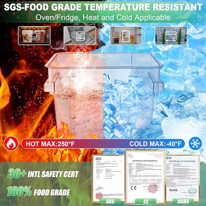 2QT&4QT NSF Food Storage Containers with Lids: 4 PCS [Total Food Grade][Hot&Cold Resistant] Commercial Clear Food Storage Containers for Restaurant Kitchen Proof Dough, Green