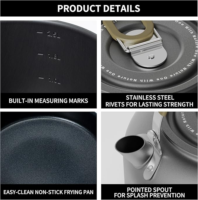 Alocs Camping Cookware, Portable Non-Stick Camping Pan Set with Enhanced Handle, Ideal for Outdoor Kitchen, Picnic, Hiking and Fishing