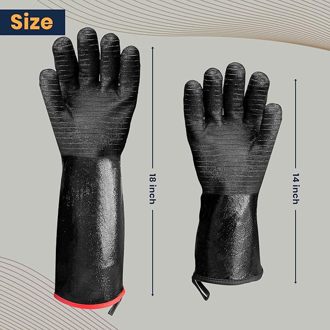 GEEKHOM 18-Inch Heat Resistant BBQ Gloves 932°F Waterproof Long Sleeve Cooking Gloves, Non-Slip Silicone Grip Grill Gloves for Grilling, Smoker, Oven, and Kitchen Use