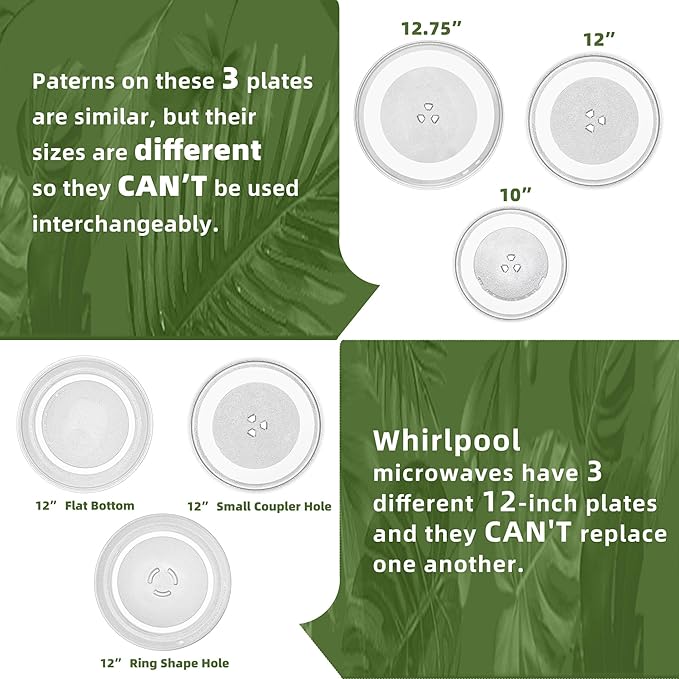 12" Whirlpool Microwave Glass Plate Replacement W11367904 W11291538 W10337247 W11443145, Compatible with Whirlpool Microwave Glass Turntable Plate WMH31017 WML55011 Whirlpool 12 Inch Microwave Plate