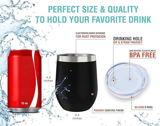 CHILLOUT LIFE 12 oz Stainless Steel Wine Tumblers 2 Pack & 1 Insulated Wine Bottle - Double Wall Vacuum Insulated Wine Glasses Cups with Lids and Straws Set Keeping Cold & Hot Gift Set