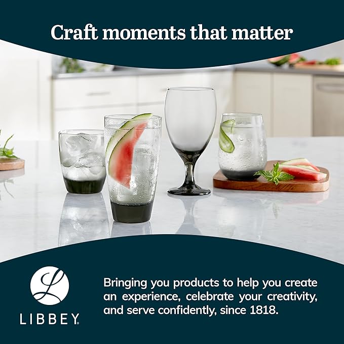 Libbey Classic Smoke Goblet Beverage Glasses, Set Of 6 Timeless Goblet Drinking Glasses - Dishwasher-Safe Glass Goblets for Wines, Smoothies & More