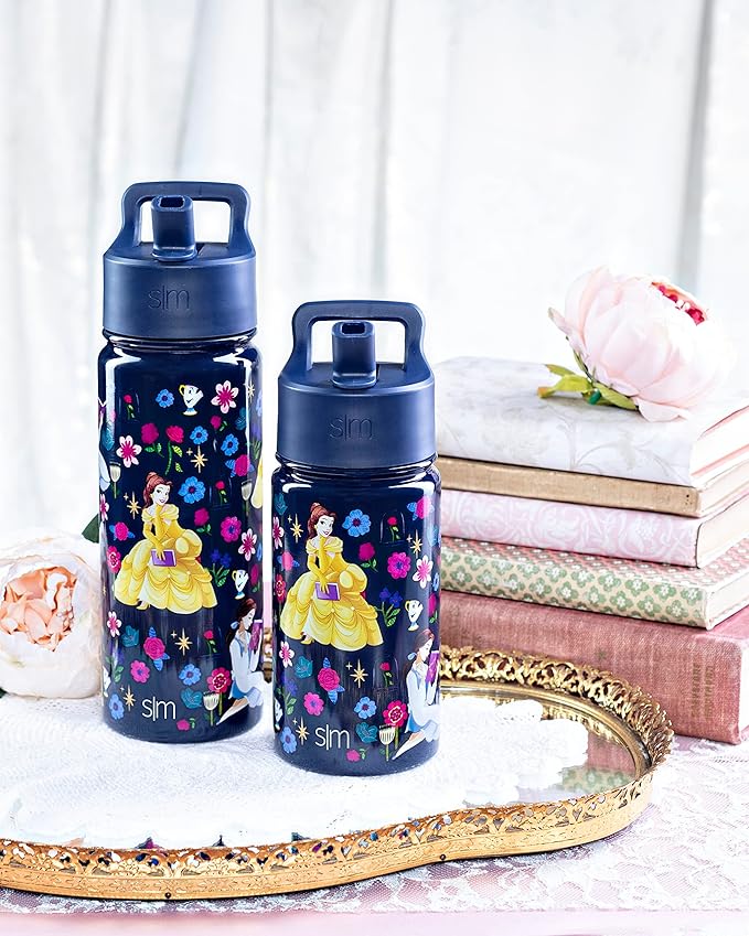 Simple Modern Kids Summit Water Bottle with Straw Lid | Disney Princess Belle 18oz Stainless Steel Cup Insulated Tumbler for Girls, School | Belle's Garden