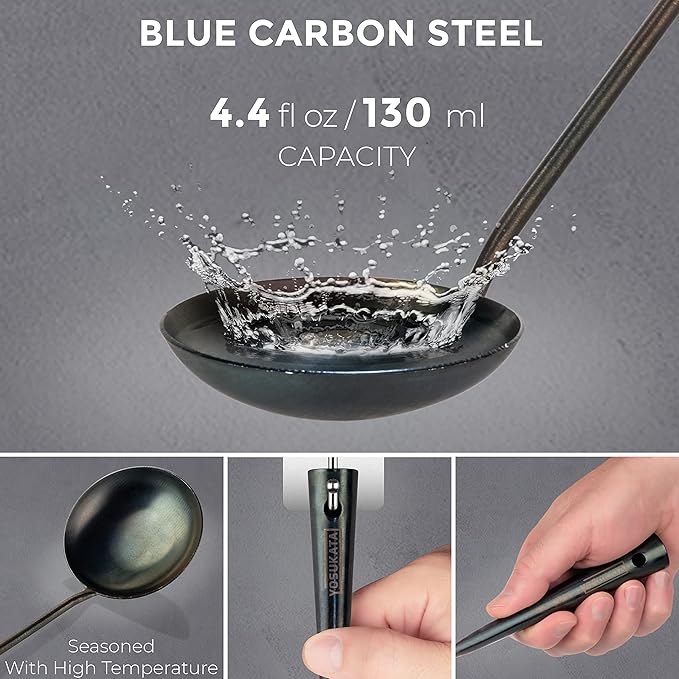 YOSUKATA Pre-Seasoned Wok Utensils Set - Blue Carbon Steel 17-inch Wok Spatula, Wok Ladle, 3 pairs Chopsticks - Durable Asian Cooking Tools