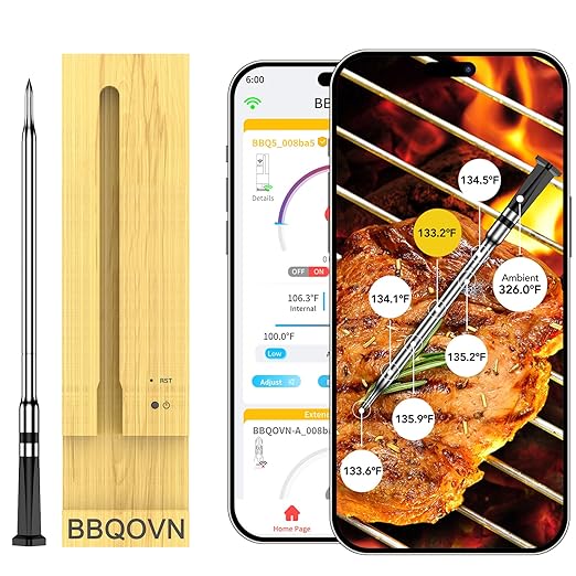 WiFi Sub-1G Wireless Meat Thermometer Unlimited Range, Check Temp Anywhere,7 NIST Certified Sensors with Ambient Temp, Monitor for BBQ, Grill, Oven, Smoker, Air Fryer (Black)