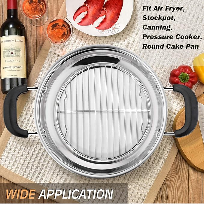 P&P CHEF Round Cooking Rack, 3 Pcs Stainless Steel Baking Cooling Steaming Grilling Rack, Fits Air Fryer/Stockpot/Pressure Cooker/Round Cake Pan, Oven & Dishwasher Safe (7.5 Inch)