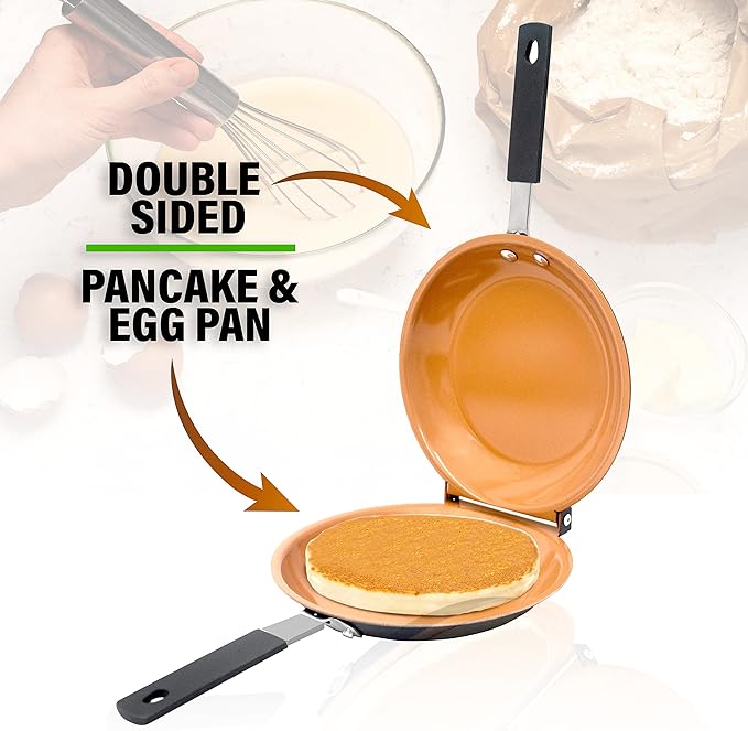 Gotham Steel Double Sided Pan, The Perfect Pancake Maker – Ceramic Nonstick Copper Easy to Flip Pancake Griddle for Fluffy Pancakes, Omelette Maker, Frittata Maker & More! Dishwasher Safe