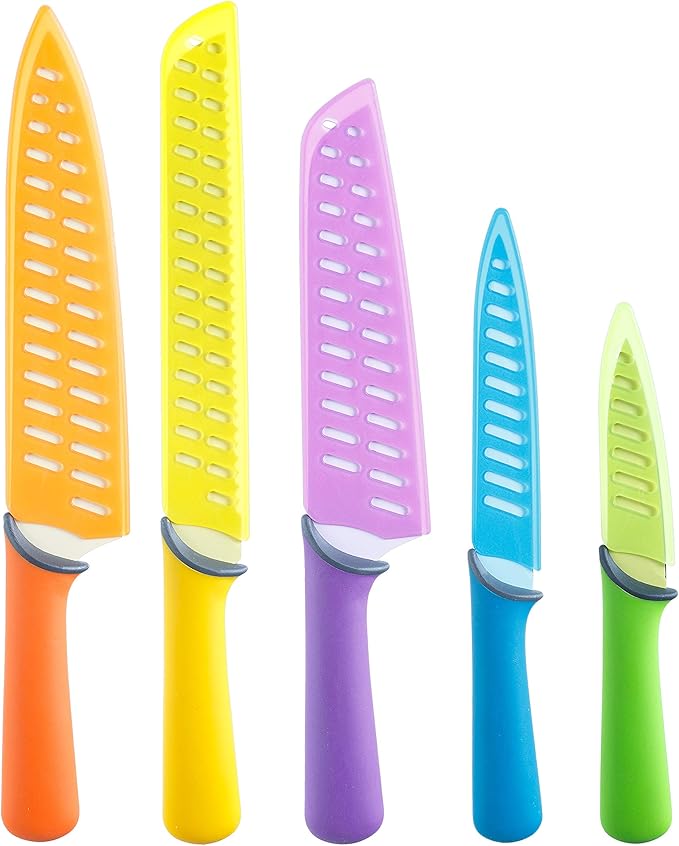 GLAD Knife Set for Kitchen – Stainless Steel Chef Knives with Sheaths | Sharp Colored Blades with Non-Slip Handles | Assorted Nonstick Cooking Essentials for Home
