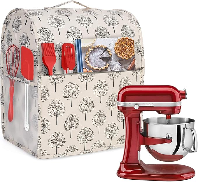 Yarwo Dust Cover for 6-8 qt Stand Mixer, Protective Stand Mixer Cover with Top Handle and Pockets for Extra Accessories, Tree