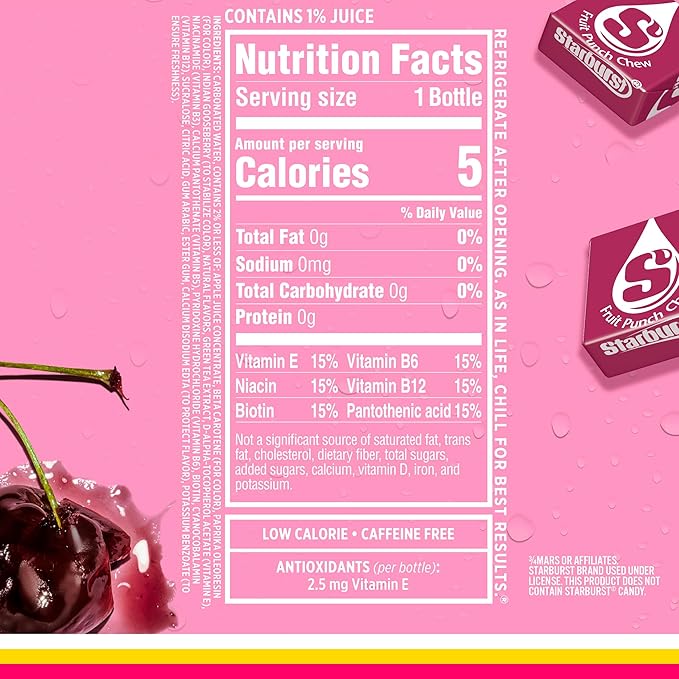 Sparkling Ice STARBURST Fruit Punch, Zero Sugar Flavored Sparkling Water, with Vitamins and Antioxidants, Low Calorie Beverage, 17 fl oz Bottles (Pack of 12)