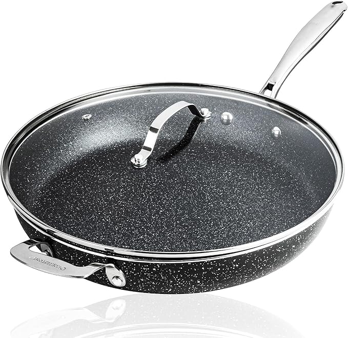 Granitestone 14 Inch Pan for Cooking, Family Sized Large Non Stick Frying Pans Skillet for Eggs, Omelette, with Helper Handle, PFOA PFOS Free Oven & Dishwasher Safe - LID NOT INCLUDED