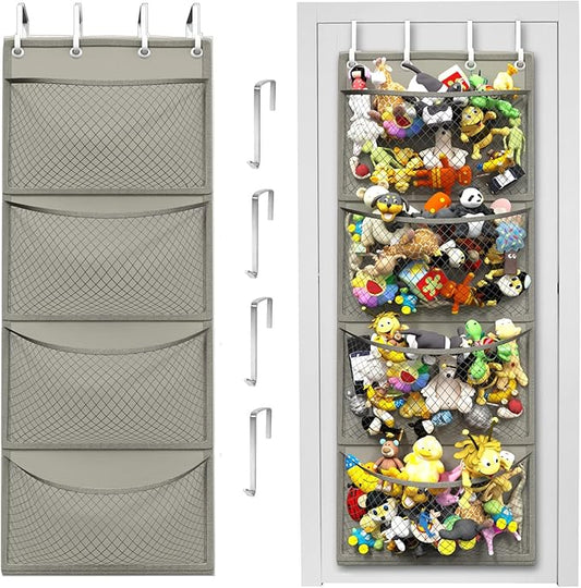 Honeyera Over Door Organizer for Stuffies, Baby Accessories, and Toy Plush Storage - Easy Installation with Breathable Hanging Storage Pockets (Gray)