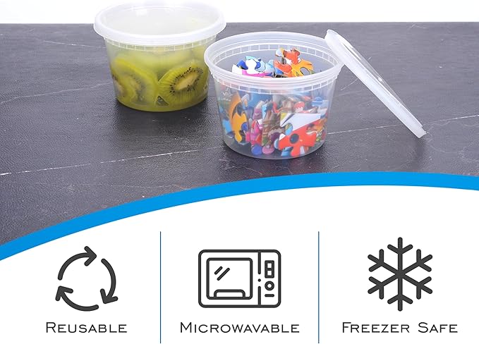 EDI [16 OZ, 25 Sets] Plastic Deli Food Storage Containers with Airtight Lids | Microwave-, Freezer-, Dishwasher-Safe | BPA Free | Heavy-Duty | Meal Prep | Leakproof | Recyclable