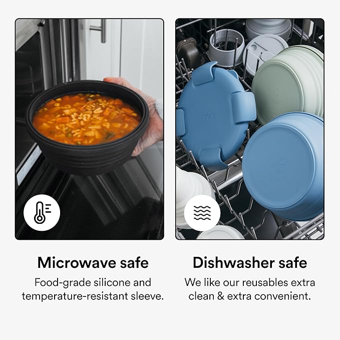 STOJO Collapsible Bowl 3 Set - Translucent Cashmere, 36oz - Reusable Silicone Bowl for Hot and Cold Food - Perfect for Travel, Meal Prep, To-Go Lunch, Camping & Hiking - Microwave & Dishwasher Safe
