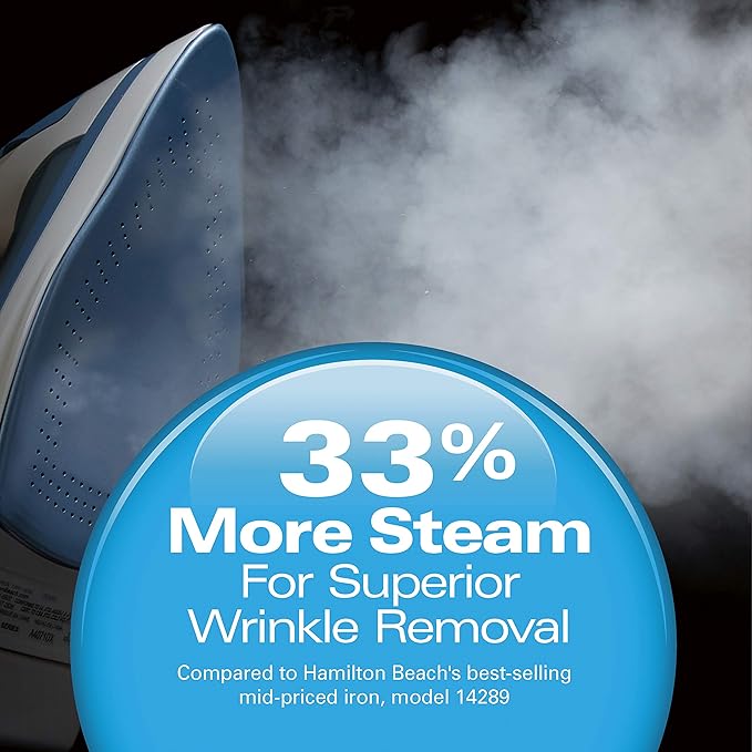 Hamilton Beach Steam Iron & Vertical Steamer for Clothe with Scratch-Resistant Soleplate, Adjustable Steam Settings + 8’ Cord Wrap, 3-Way Auto Shutoff, Anti-Drip, Self-Cleaning, 1500 Watts(Pack of 3)