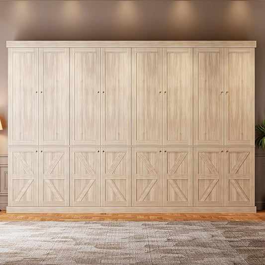 70.8" Tall Bookshelf with Doors, Farmhouse Modular Bookcase with 4-Tier Adjustable Shelves, Large Storage Cabinet for Home Office, Living Room, Brown, Set of 4