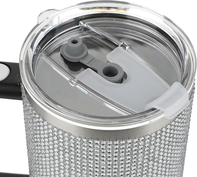 Bioworld Silver Rhinestone 40 Oz Vacuum Insulated Stainless Steel Tumbler with Leak-Proof Lid & Easy Carry Handle, Sparkling Finish for Travel or Home